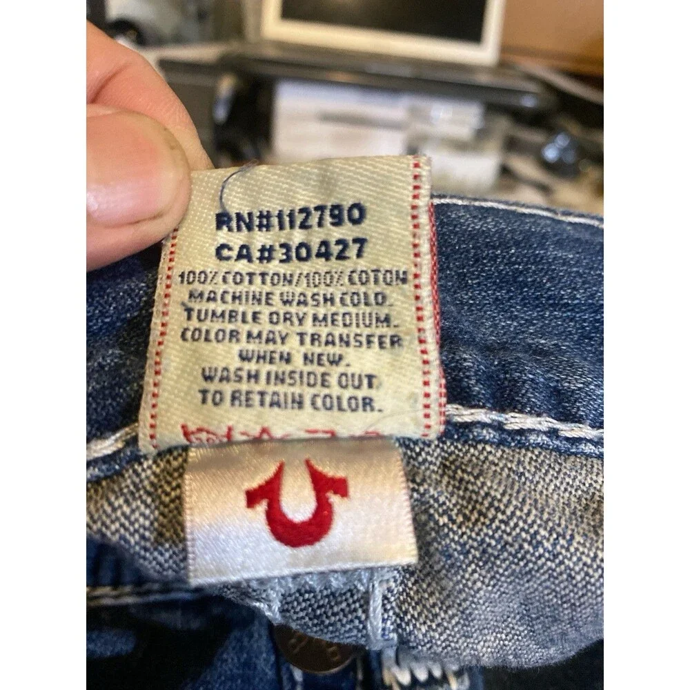 VTG True Religion Bobby Super T Jeans 38x26.5 Made in USA Thick White Stitch Y2K